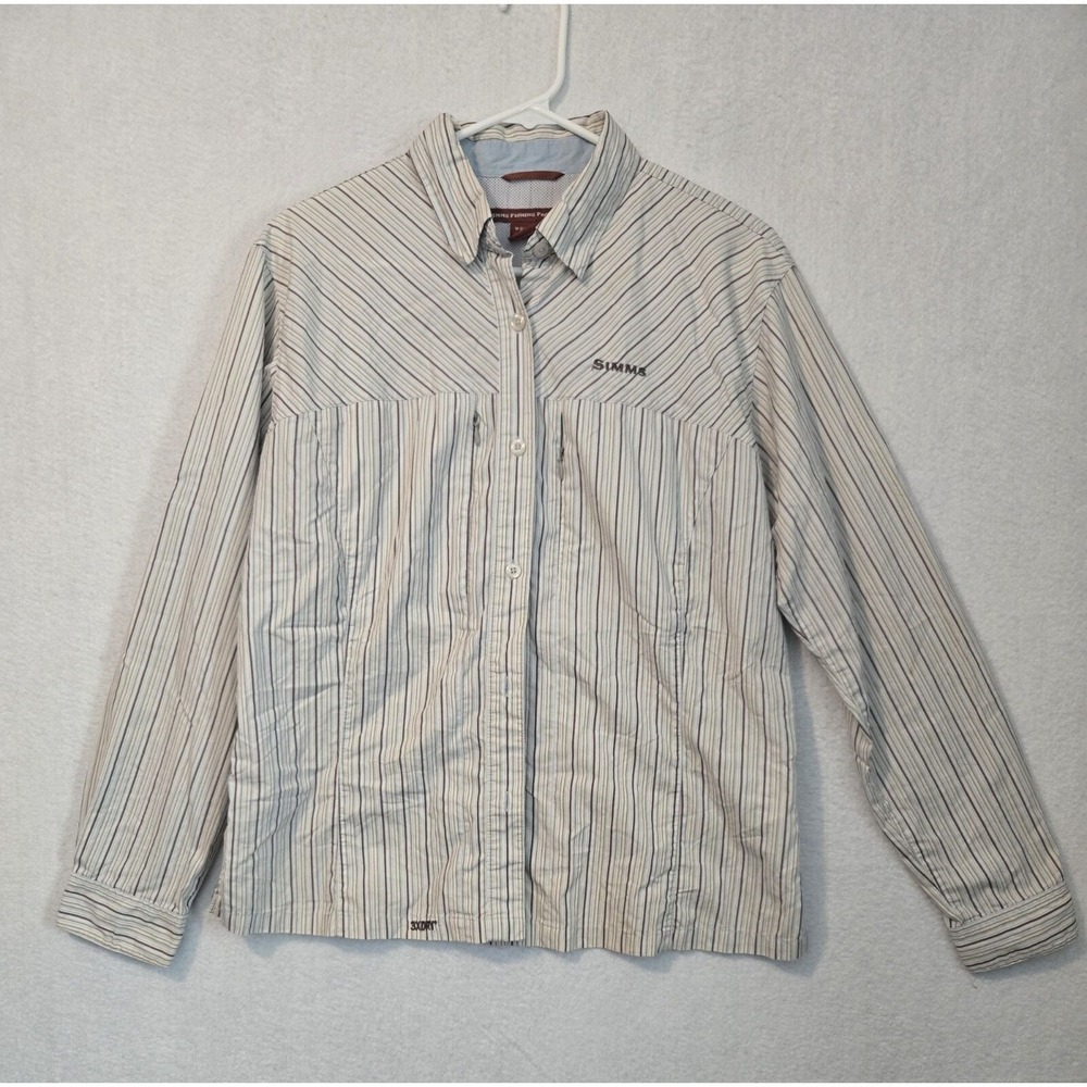 Simms Womens M Fishing 3XDRY Striped Shirt Cotton Blend